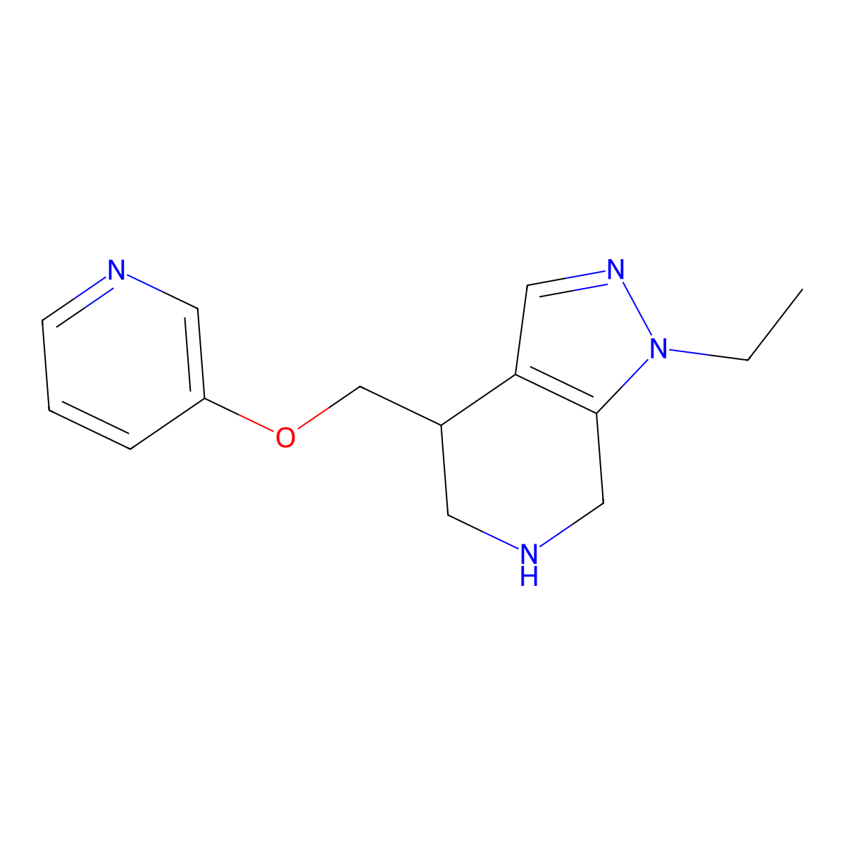 1-Ethyl-4-((pyridin-3-yloxy)methyl)-4,5,6,7-tetrahydro-1H-pyrazolo[3,4-c]pyridine molecular structure, CAS 1422059-64-0