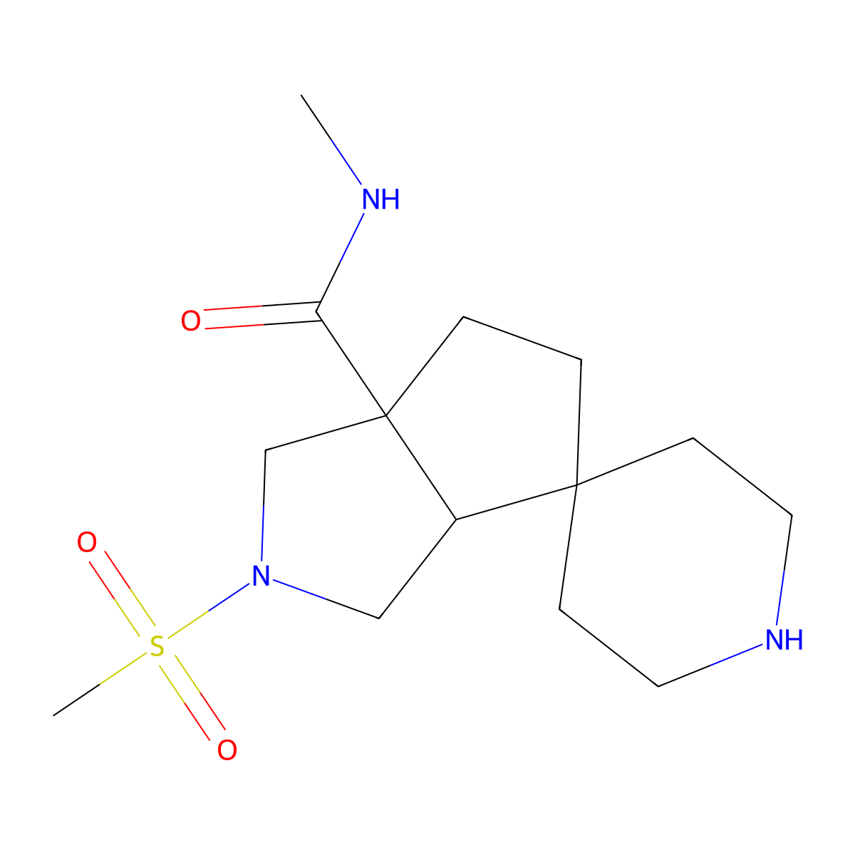 rel-(3aS,6aS)-N-methyl-2-(methylsulfonyl)hexahydro-1H-spiro[cyclopenta[c]pyrrole-4,4'-piperidine]-6a-carboxamide molecular structure, CAS 1422060-15-8