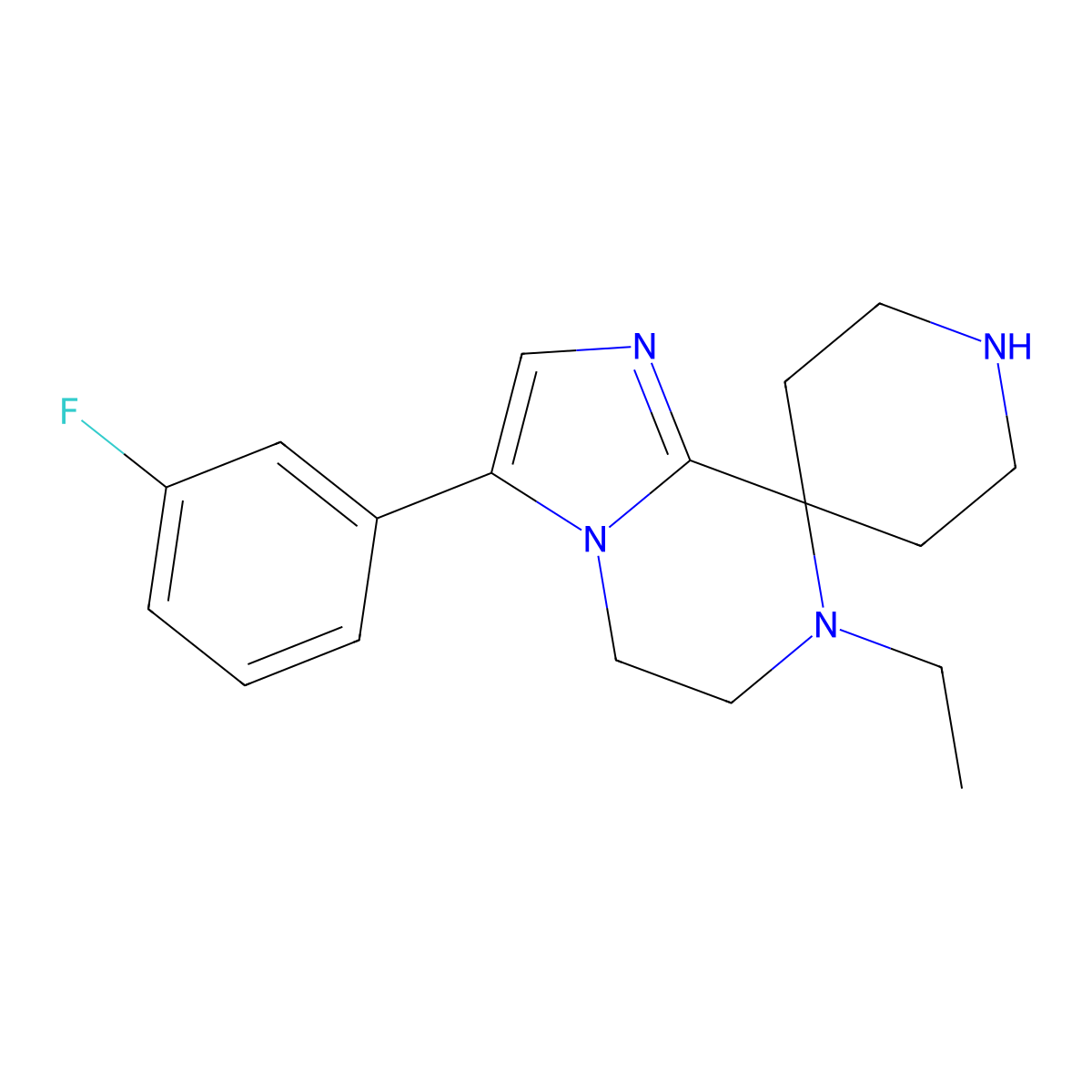 7-Ethyl-3-(3-fluorophenyl)-6,7-dihydro-5H-spiro[imidazo[1,2-a]pyrazine-8,4'-piperidine] molecular structure, CAS 1422060-35-2