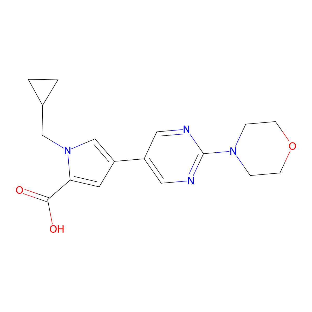 1-(Cyclopropylmethyl)-4-(2-morpholinopyrimidin-5-yl)-1H-pyrrole-2-carboxylic acid molecular structure, CAS 1422060-59-0