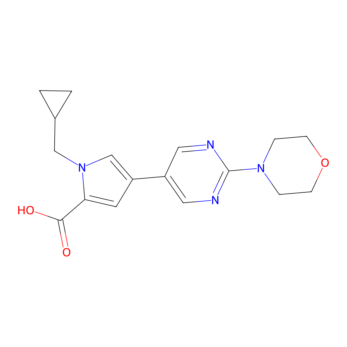 1-(Cyclopropylmethyl)-4-(2-morpholinopyrimidin-5-yl)-1H-pyrrole-2-carboxylic acid molecular structure, CAS 1422060-59-0