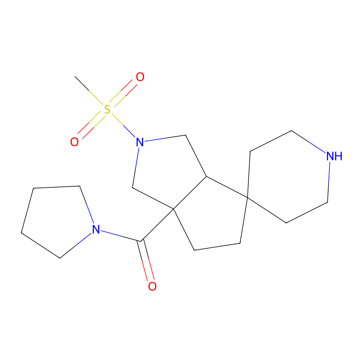 ((3aS,6aS)-2-(methylsulfonyl)hexahydro-1H-spiro[cyclopenta[c]pyrrole-4,4'-piperidin]-6a-yl)(pyrrolidin-1-yl)methanone molecular structure, CAS 1422060-61-4