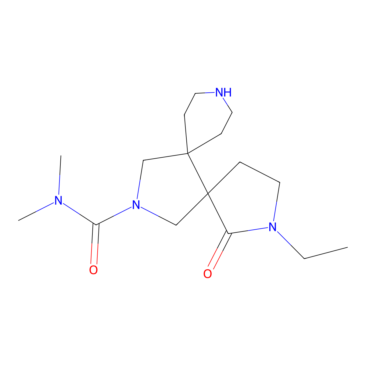 3-ethyl-N,N-dimethyl-4-oxo-3,9,13-triazadispiro[4.0.5^{6}.3^{5}]tetradecane-13-carboxamide molecular structure, CAS 1422060-69-2