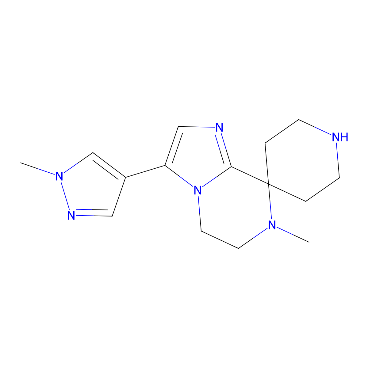 7-Methyl-3-(1-methyl-1H-pyrazol-4-yl)-6,7-dihydro-5H-spiro[imidazo[1,2-a]pyrazine-8,4'-piperidine] molecular structure, CAS 1422060-83-0