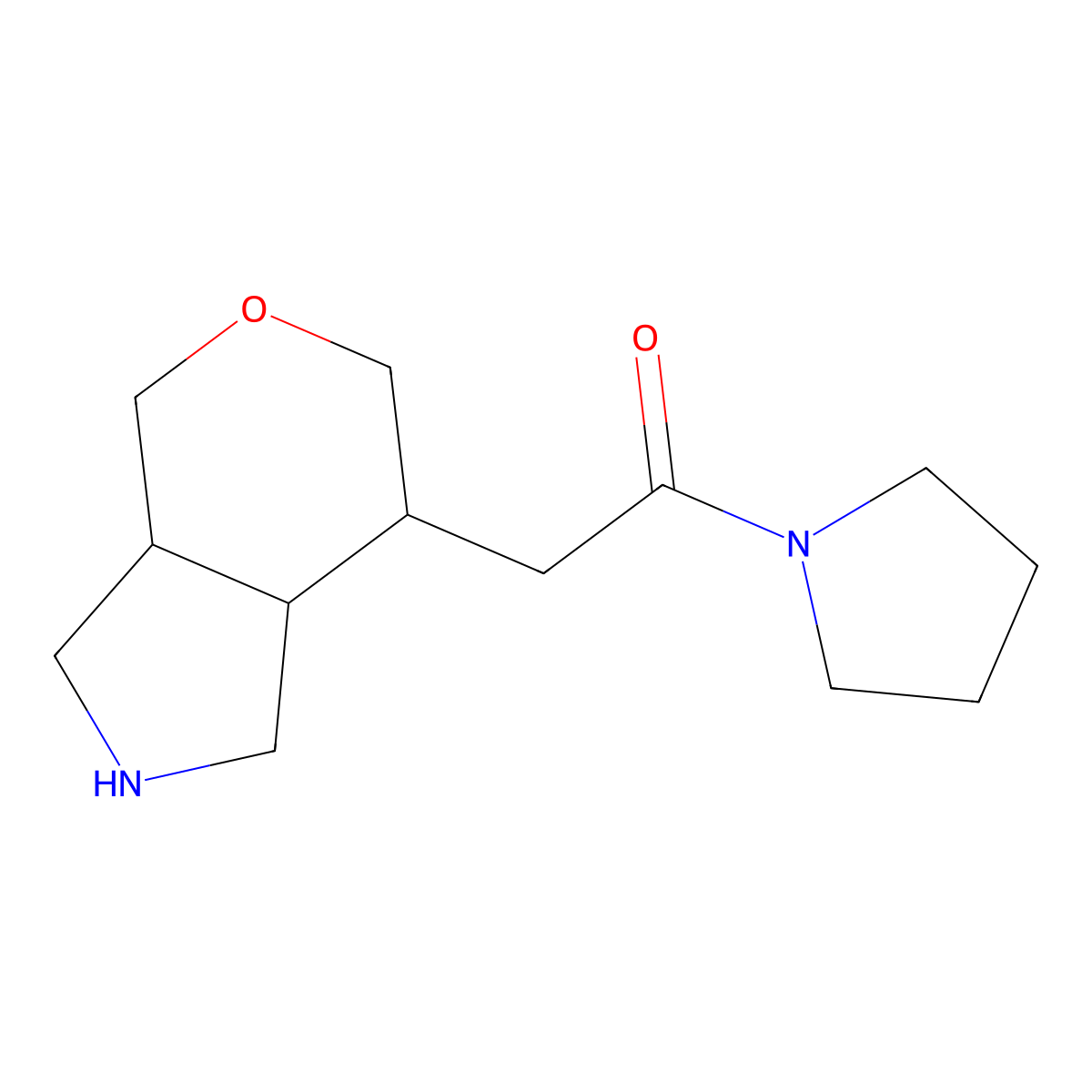 Rel-2-((3Ar,7S,7As)-Octahydropyrano[4,3-C]Pyrrol-7-Yl)-1-(Pyrrolidin-1-Yl)Ethanone molecular structure, CAS 1422060-97-6