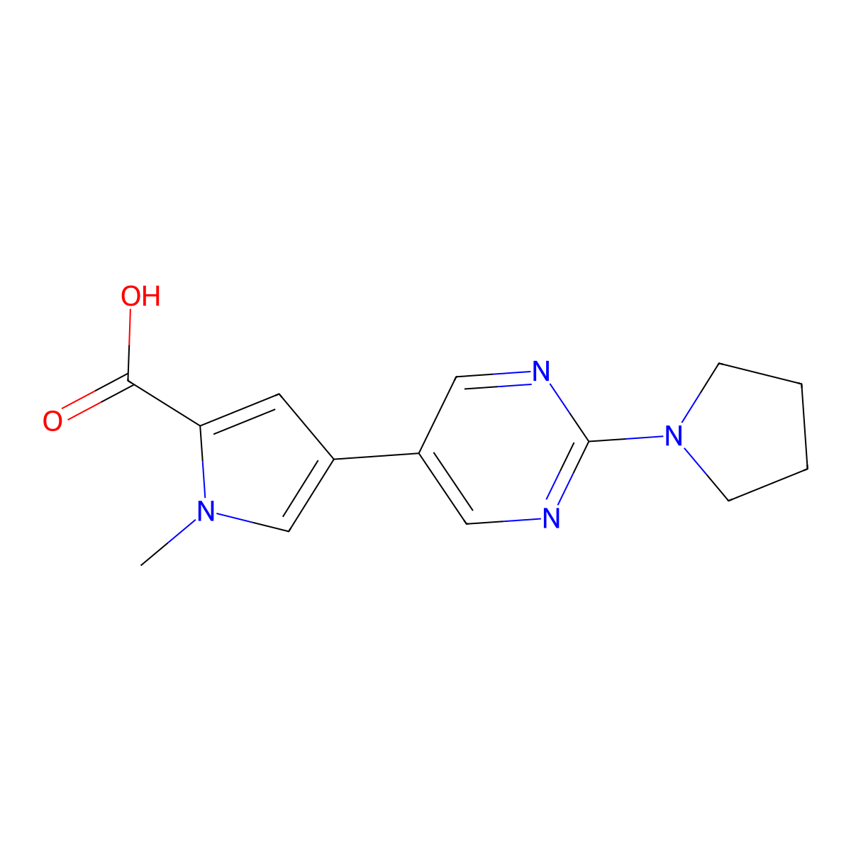 1-Methyl-4-(2-(pyrrolidin-1-yl)pyrimidin-5-yl)-1H-pyrrole-2-carboxylic acid molecular structure, CAS 1422061-33-3