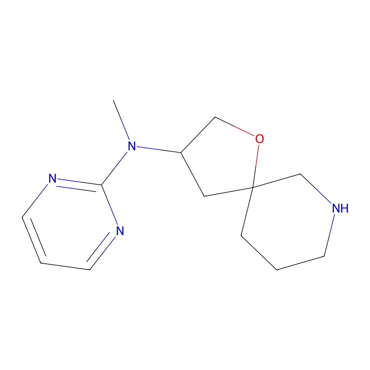 N-Methyl-N-(pyrimidin-2-yl)-1-oxa-7-azaspiro[4.5]decan-3-amine molecular structure, CAS 1422061-37-7