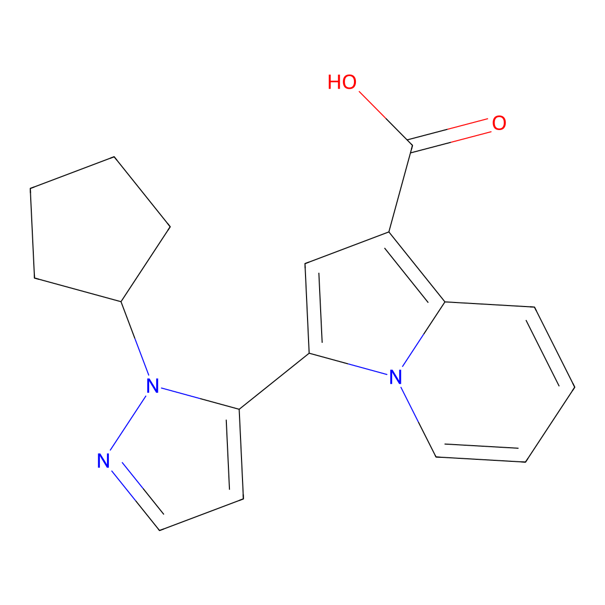 3-(1-Cyclopentyl-1H-pyrazol-5-yl)indolizine-1-carboxylic acid molecular structure, CAS 1422061-48-0