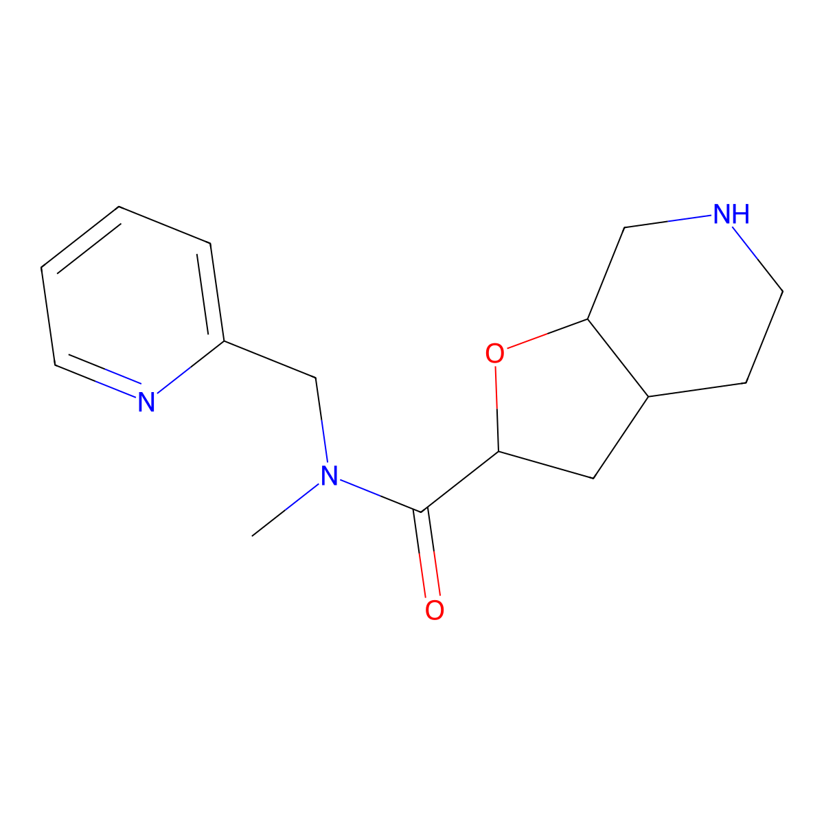 rel-(2S,3aS,7aS)-N-methyl-N-(pyridin-2-ylmethyl)octahydrofuro[2,3-c]pyridine-2-carboxamide molecular structure, CAS 1422062-28-9