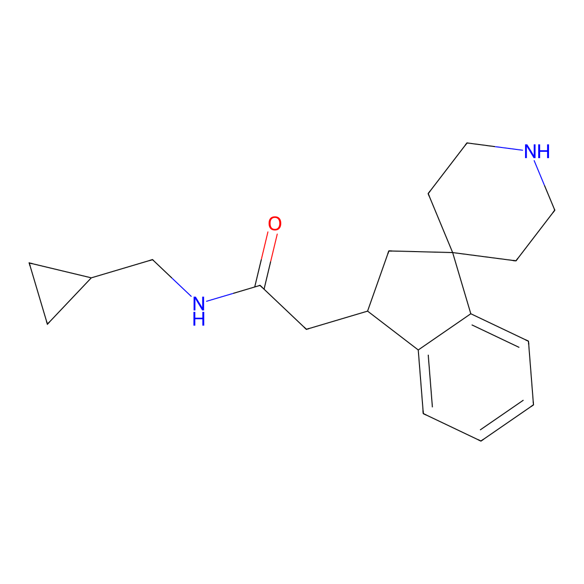N-(Cyclopropylmethyl)-2-(2,3-dihydrospiro[indene-1,4'-piperidin]-3-yl)acetamide molecular structure, CAS 1422062-39-2
