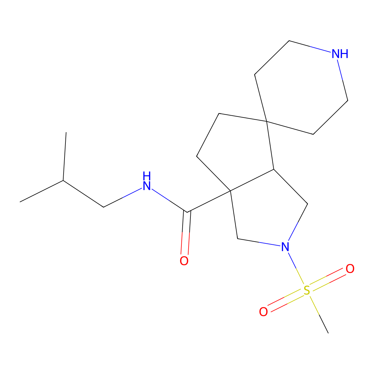 (3aS,6aS)-N-(2-methylpropyl)-2-methylsulfonylspiro[3,4,5,6a-tetrahydro-1H-cyclopenta[c]pyrrole-6,4'-piperidine]-3a-carboxamide molecular structure, CAS 1422062-87-0