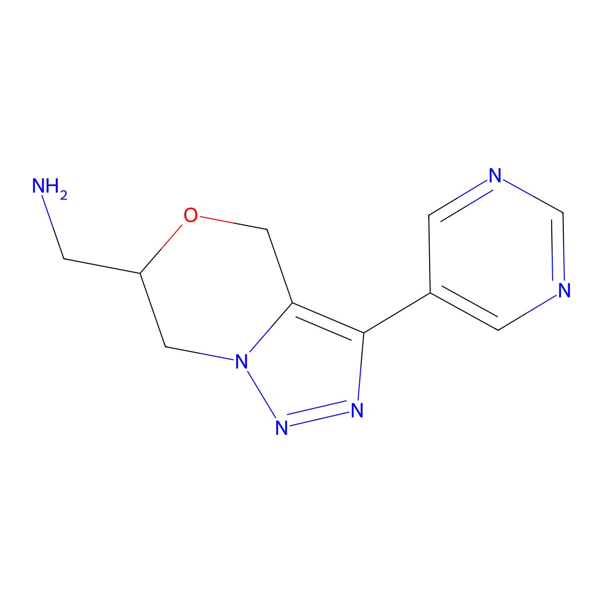 (3-(Pyrimidin-5-yl)-6,7-dihydro-4H-[1,2,3]triazolo[5,1-c][1,4]oxazin-6-yl)methanamine molecular structure, CAS 1422062-98-3