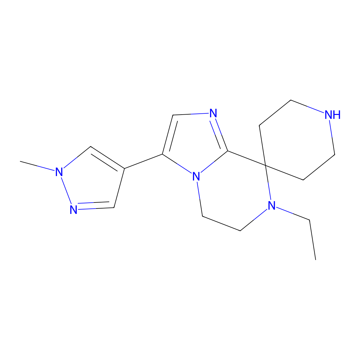 7-Ethyl-3-(1-Methyl-1H-Pyrazol-4-Yl)-6,7-Dihydro-5H-Spiro[Imidazo[1,2-A]Pyrazine-8,4'-Piperidine] molecular structure, CAS 1422063-17-9