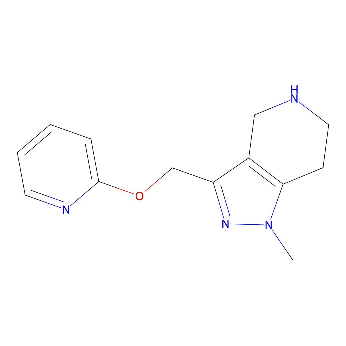 1-Methyl-3-((pyridin-2-yloxy)methyl)-4,5,6,7-tetrahydro-1H-pyrazolo[4,3-c]pyridine molecular structure, CAS 1422063-18-0