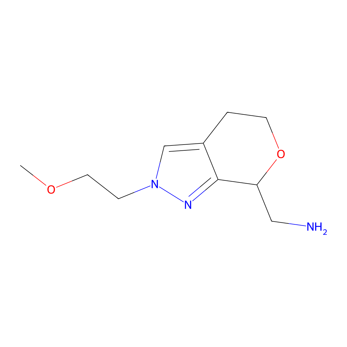(2-(2-Methoxyethyl)-2,4,5,7-tetrahydropyrano[3,4-c]pyrazol-7-yl)methanamine molecular structure, CAS 1422065-10-8