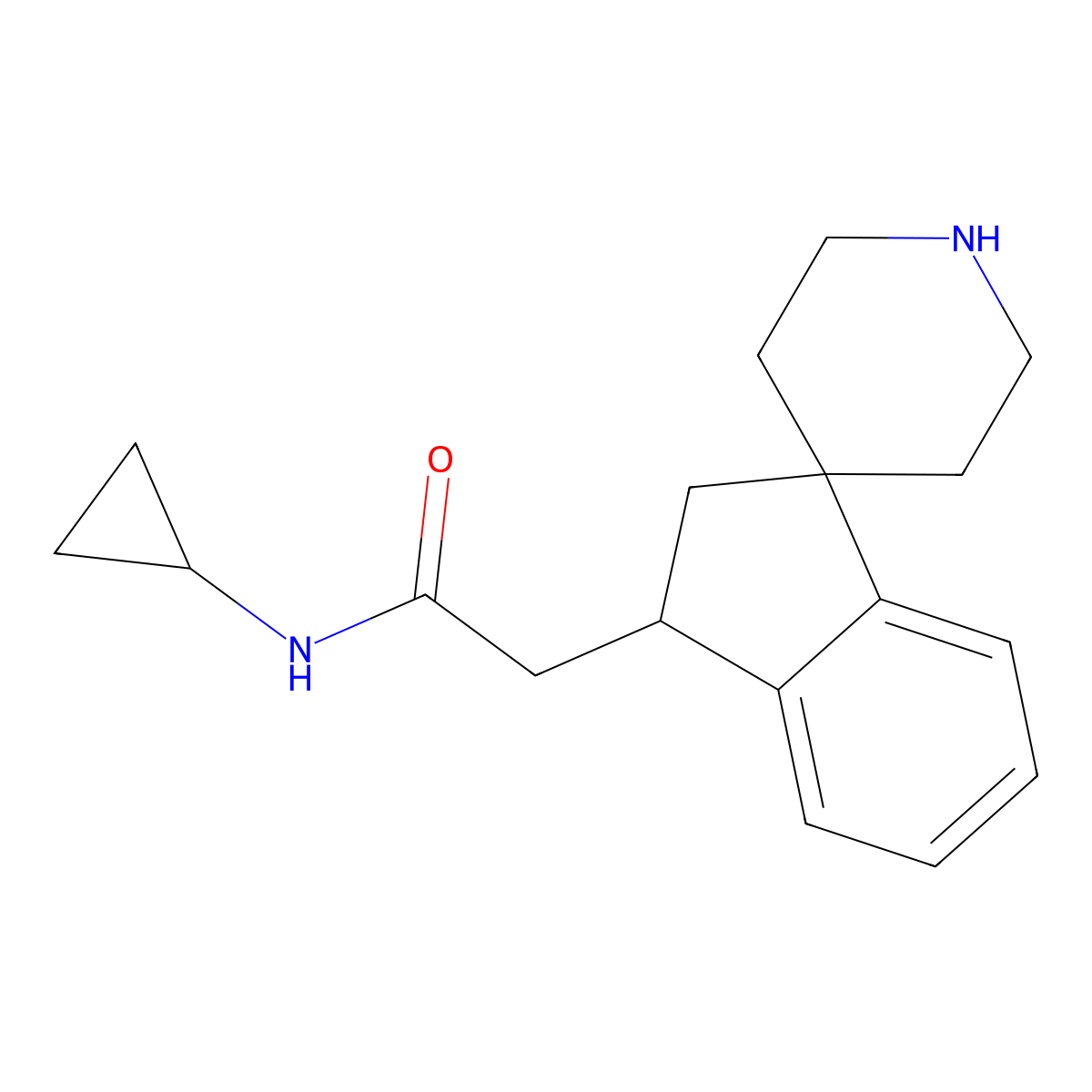 N-Cyclopropyl-2-(2,3-dihydrospiro[indene-1,4'-piperidin]-3-yl)acetamide molecular structure, CAS 1422065-72-2