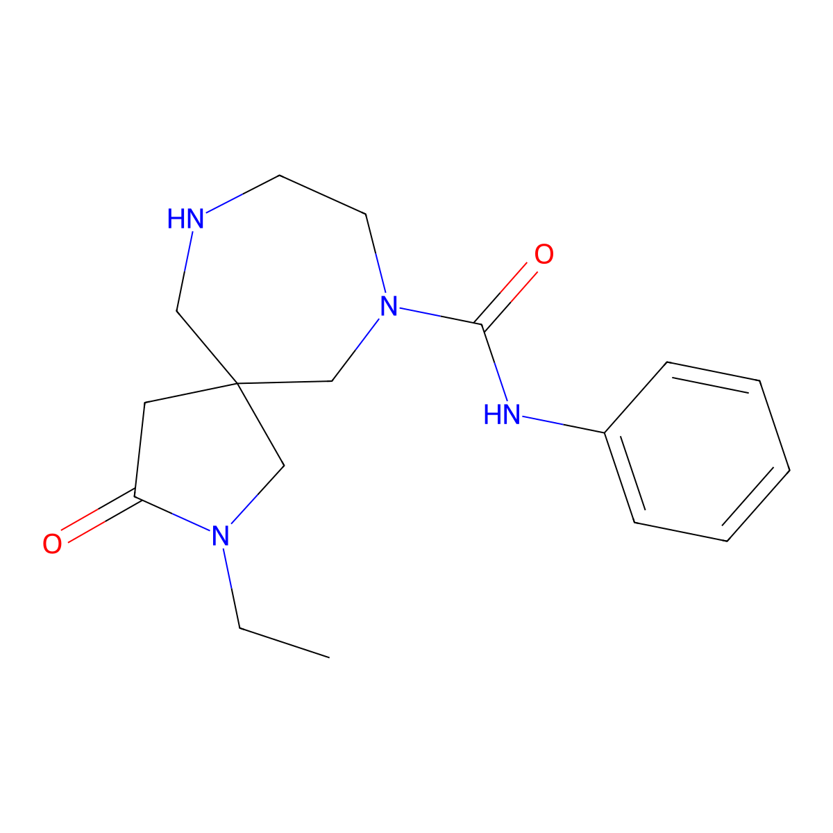 2-Ethyl-3-oxo-N-phenyl-2,7,10-triazaspiro[4.6]undecane-7-carboxamide molecular structure, CAS 1422065-82-4