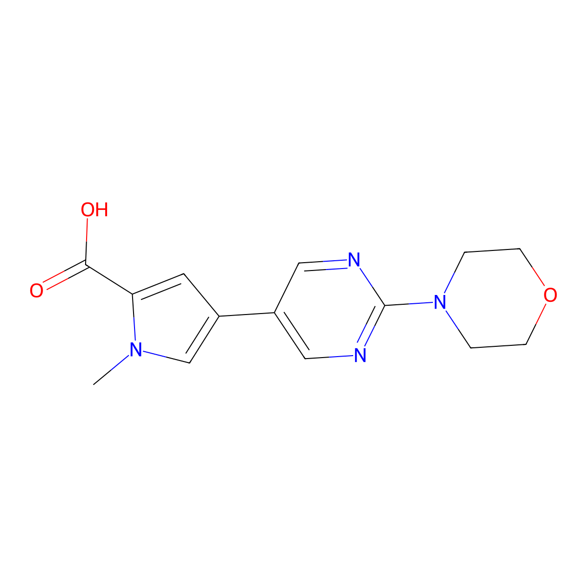 1-Methyl-4-(2-morpholinopyrimidin-5-yl)-1H-pyrrole-2-carboxylic acid molecular structure, CAS 1422065-96-0