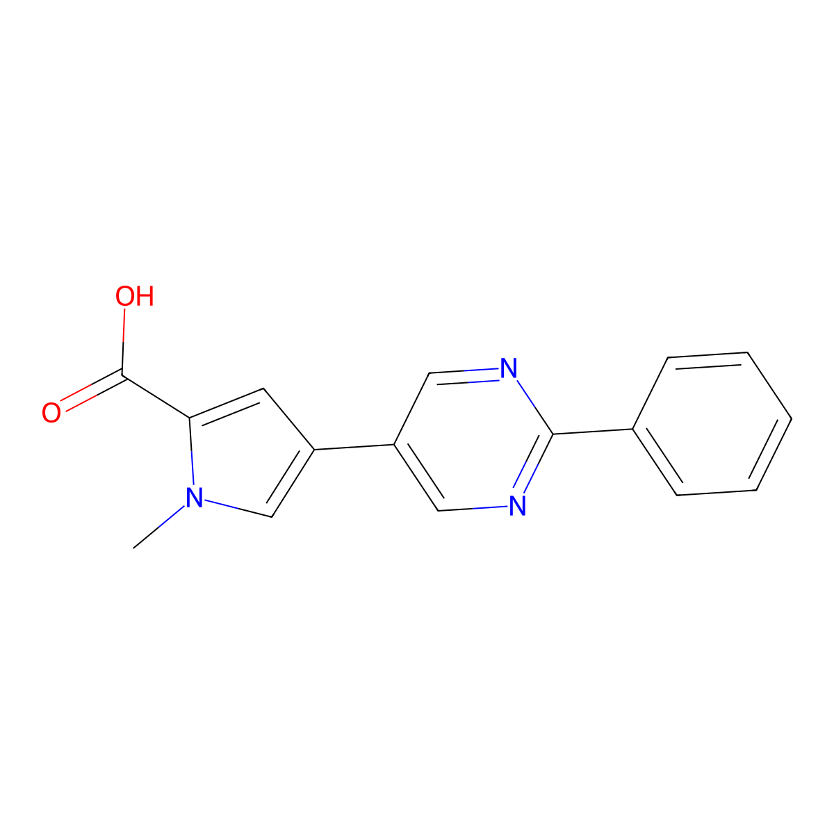 1-Methyl-4-(2-phenylpyrimidin-5-yl)-1H-pyrrole-2-carboxylic acid molecular structure, CAS 1422065-98-2