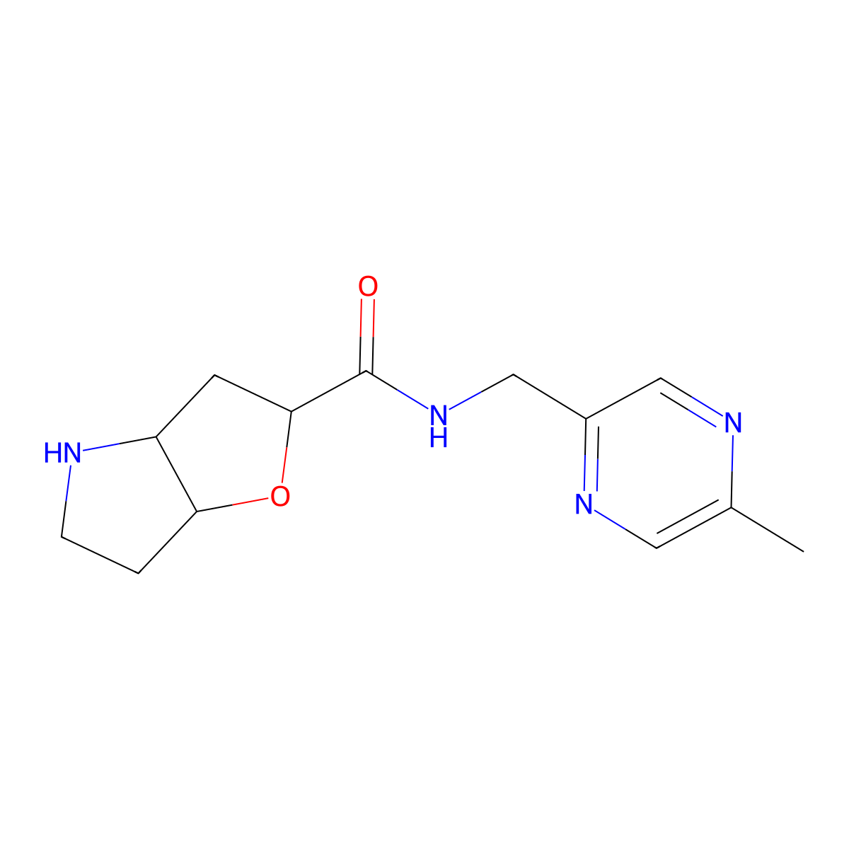 rel-(2R,3aR,6aR)-N-((5-methylpyrazin-2-yl)methyl)hexahydro-2H-furo[3,2-b]pyrrole-2-carboxamide molecular structure, CAS 1422066-22-5