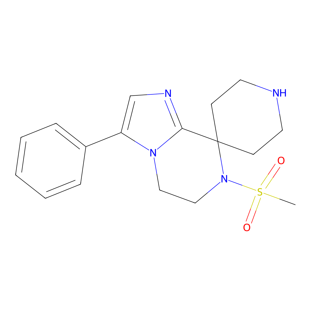 7-Methylsulfonyl-3-phenylspiro[5,6-dihydroimidazo[1,2-a]pyrazine-8,4'-piperidine] molecular structure, CAS 1422066-24-7
