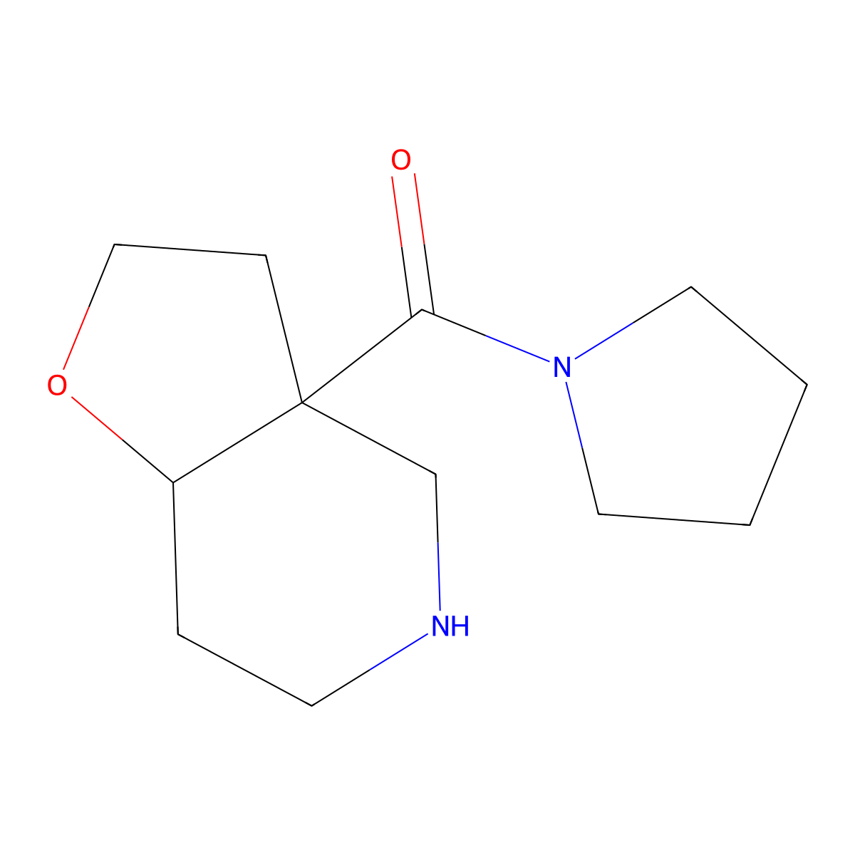 rel-((3aR,7aR)-octahydrofuro[3,2-c]pyridin-3a-yl)(pyrrolidin-1-yl)methanone molecular structure, CAS 1422066-35-0