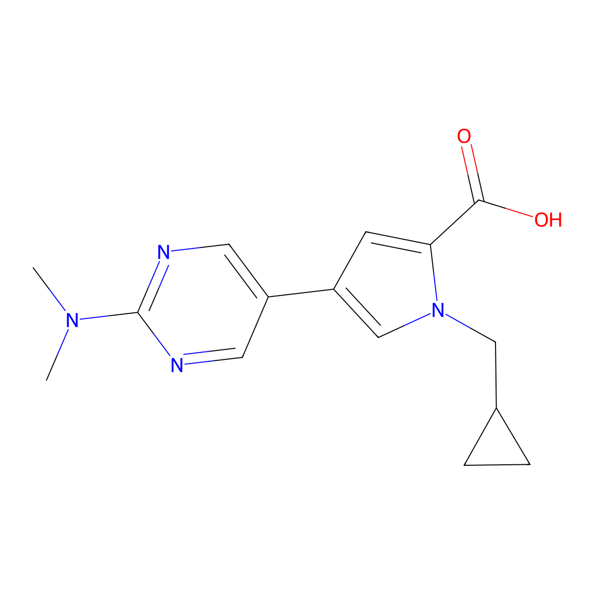 1-(Cyclopropylmethyl)-4-(2-(Dimethylamino)Pyrimidin-5-Yl)-1H-Pyrrole-2-Carboxylic Acid molecular structure, CAS 1422066-69-0