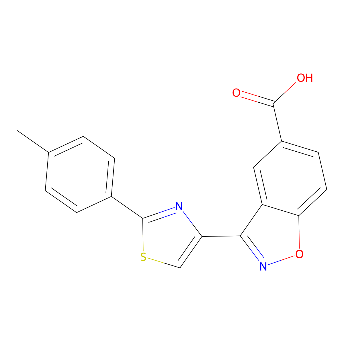 3-(2-(p-Tolyl)thiazol-4-yl)benzo[d]isoxazole-5-carboxylic acid molecular structure, CAS 1422066-73-6