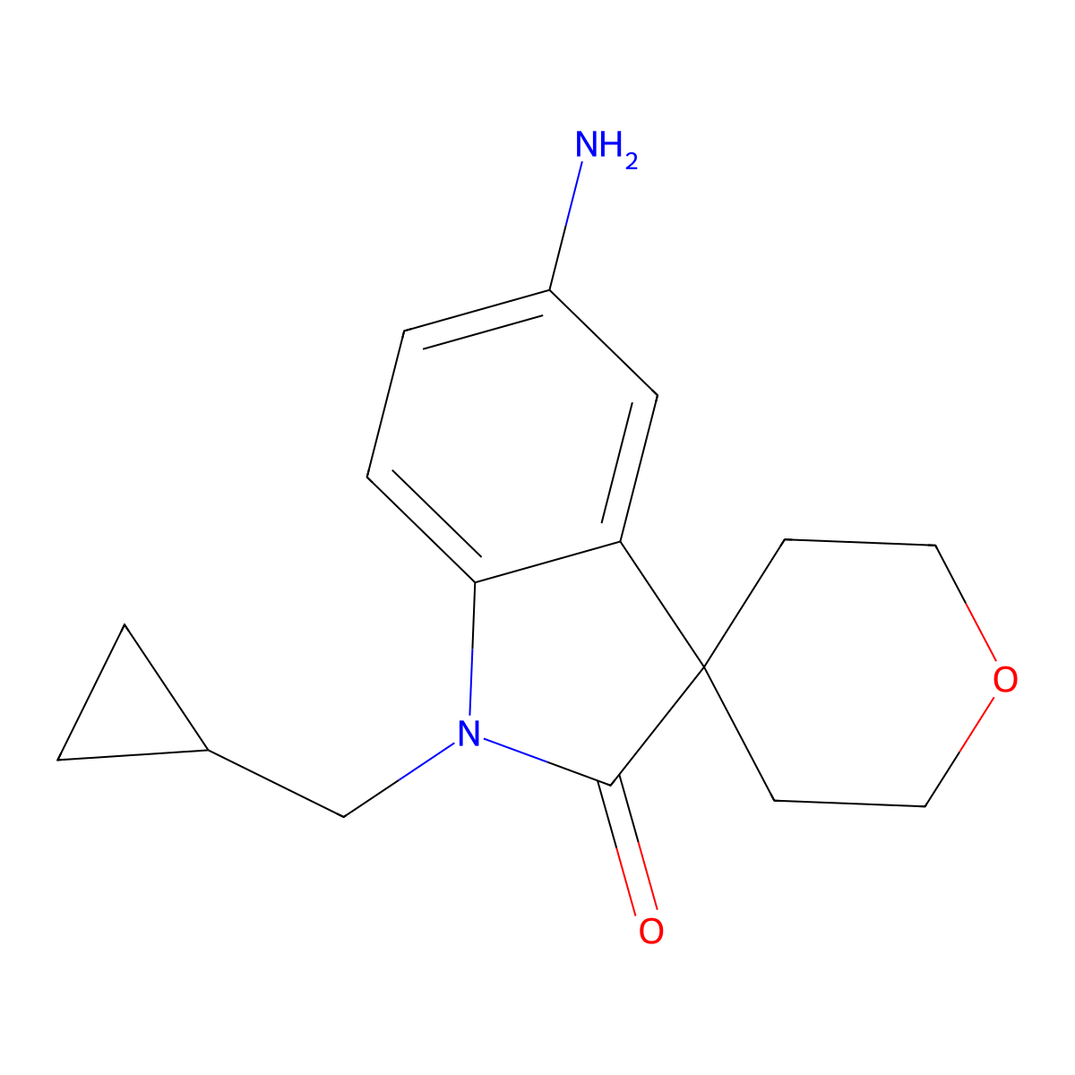 5-Amino-1-(Cyclopropylmethyl)-2',3',5',6'-Tetrahydrospiro[Indoline-3,4'-Pyran]-2-One molecular structure, CAS 1422066-83-8