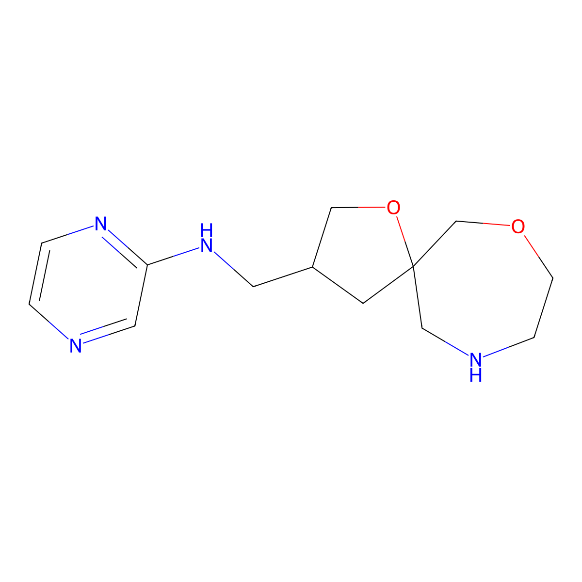 N-(1,7-dioxa-10-azaspiro[4.6]undecan-3-ylmethyl)pyrazin-2-amine molecular structure, CAS 1422066-89-4