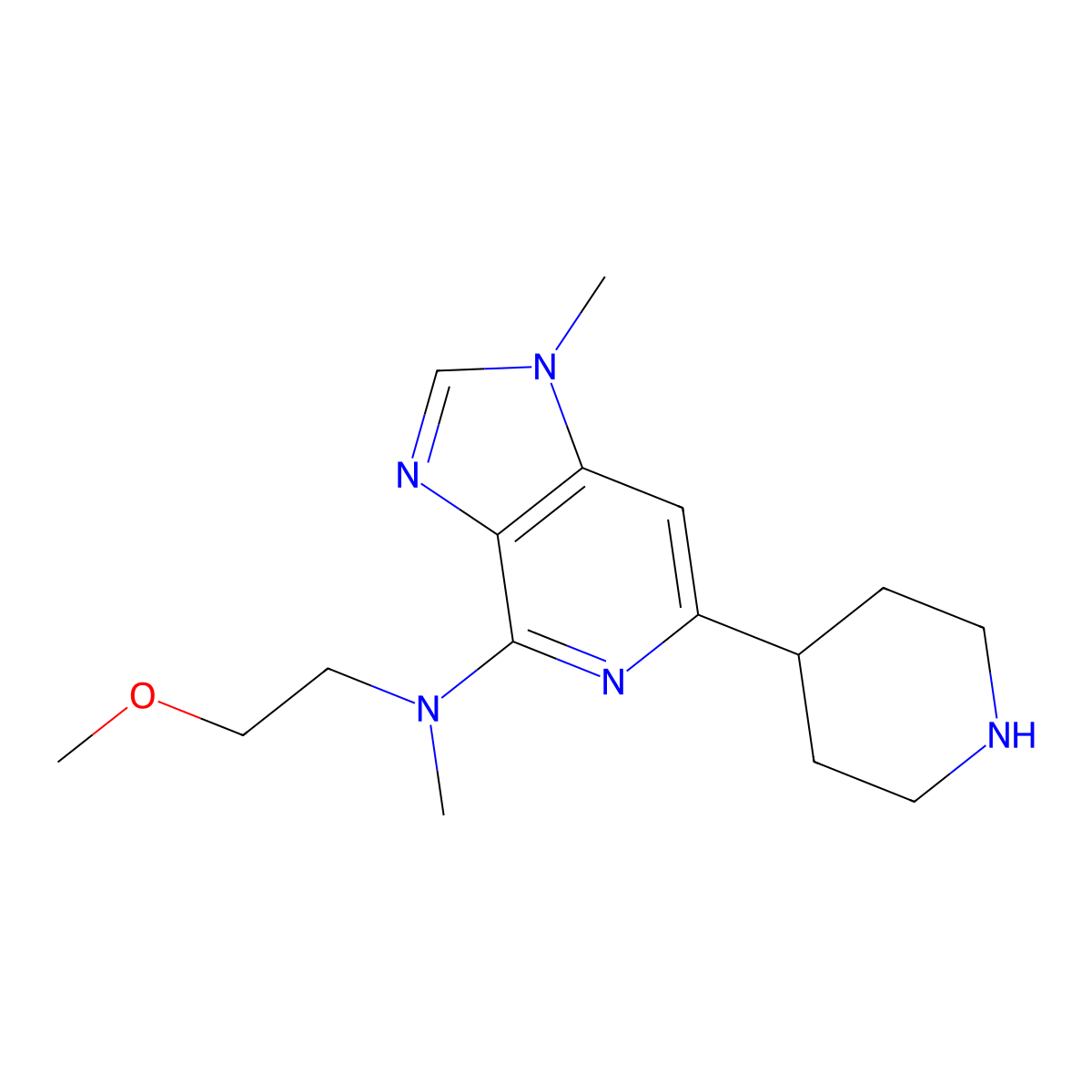 N-(2-Methoxyethyl)-N,1-dimethyl-6-(piperidin-4-yl)-1H-imidazo[4,5-c]pyridin-4-amine molecular structure, CAS 1422066-91-8