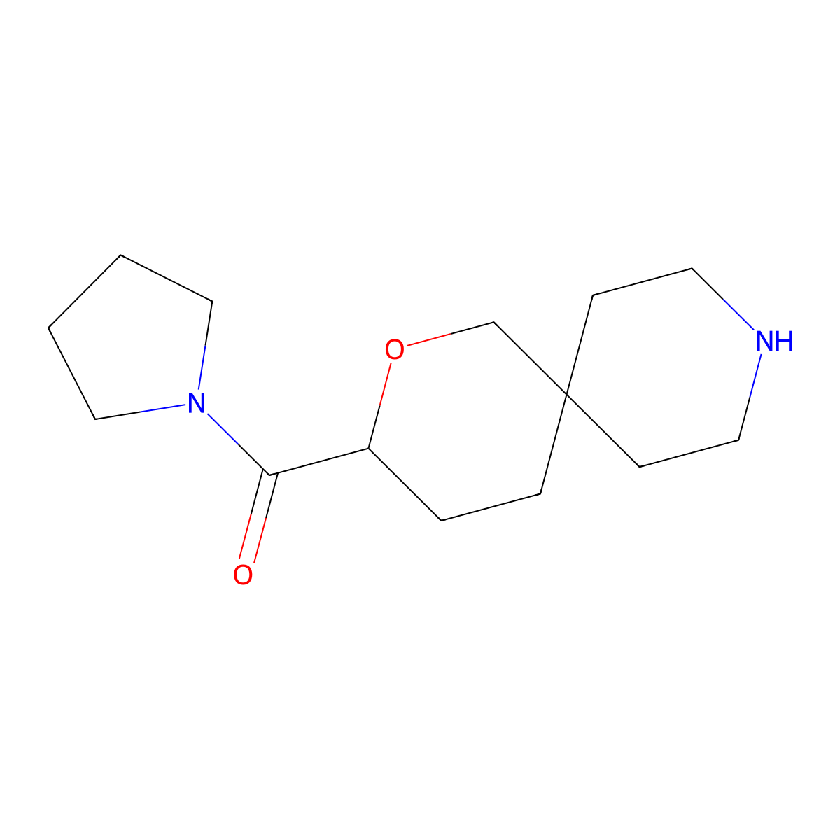 Pyrrolidin-1-yl(2-oxa-9-azaspiro[5.5]undecan-3-yl)methanone molecular structure, CAS 1422067-06-8