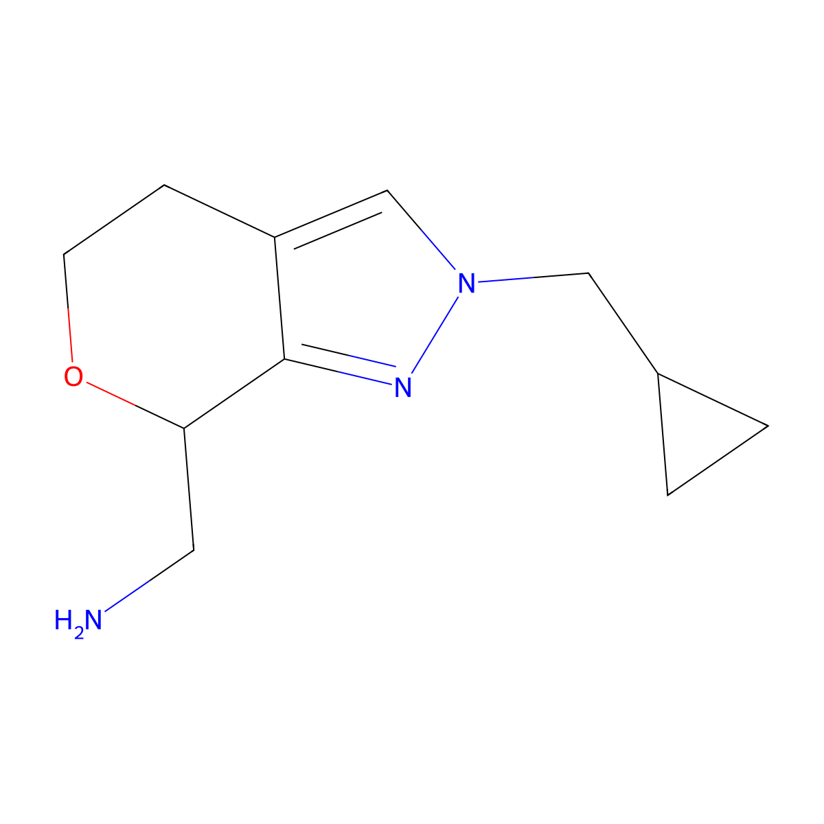 (2-(Cyclopropylmethyl)-2,4,5,7-tetrahydropyrano[3,4-c]pyrazol-7-yl)methanamine molecular structure, CAS 1422067-64-8