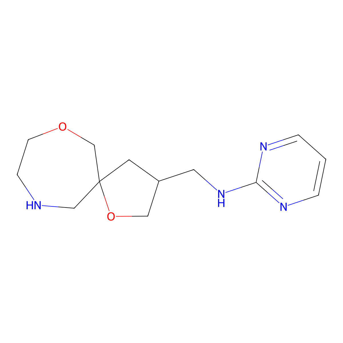 N-(1,7-dioxa-10-azaspiro[4.6]undecan-3-ylmethyl)pyrimidin-2-amine molecular structure, CAS 1422067-84-2