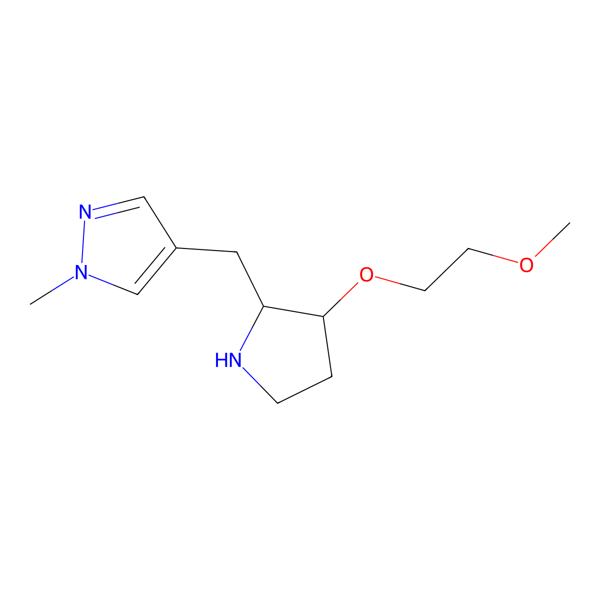 4-[[(2S,3S)-3-(2-methoxyethoxy)pyrrolidin-2-yl]methyl]-1-methylpyrazole molecular structure, CAS 1422068-15-2