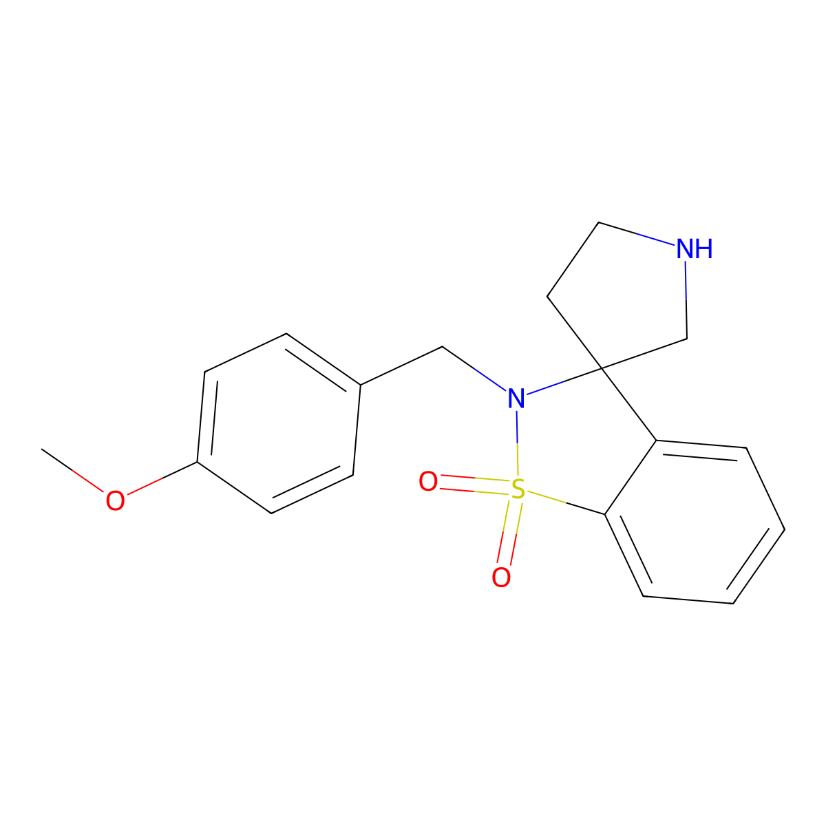 2-(4-Methoxybenzyl)-2H-spiro[benzo[d]isothiazole-3,3'-pyrrolidine] 1,1-dioxide molecular structure, CAS 1422068-56-1