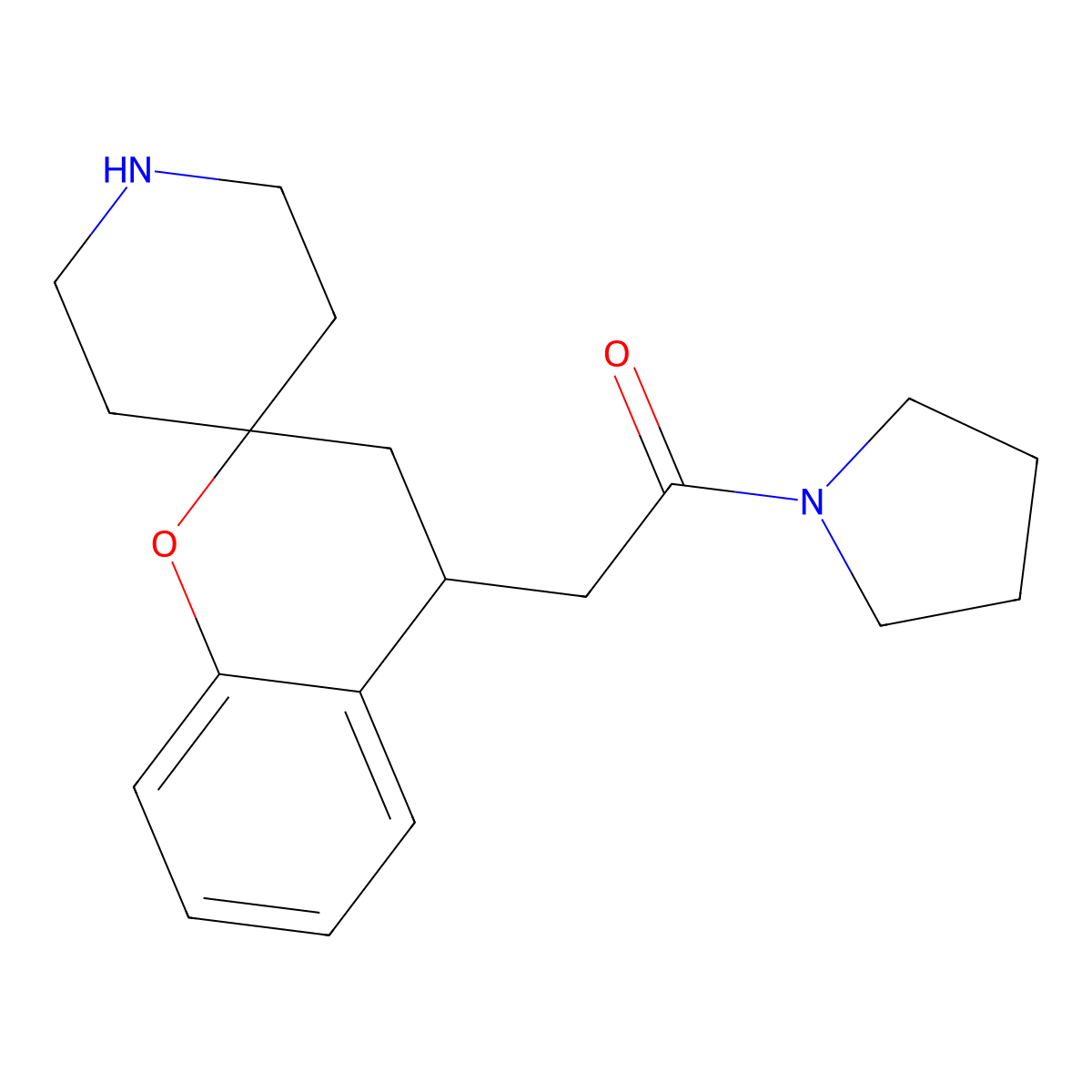 1-(Pyrrolidin-1-yl)-2-(spiro[chroman-2,4'-piperidin]-4-yl)ethanone molecular structure, CAS 1422068-68-5