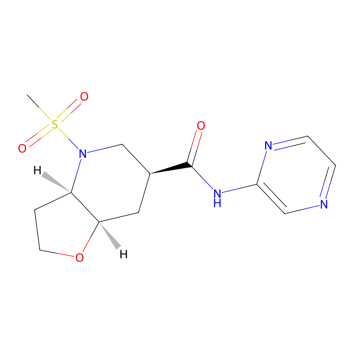 rel-(3aR,6S,7aR)-4-(methylsulfonyl)-N-(pyrazin-2-yl)octahydrofuro[3,2-b]pyridine-6-carboxamide molecular structure, CAS 1422068-94-7