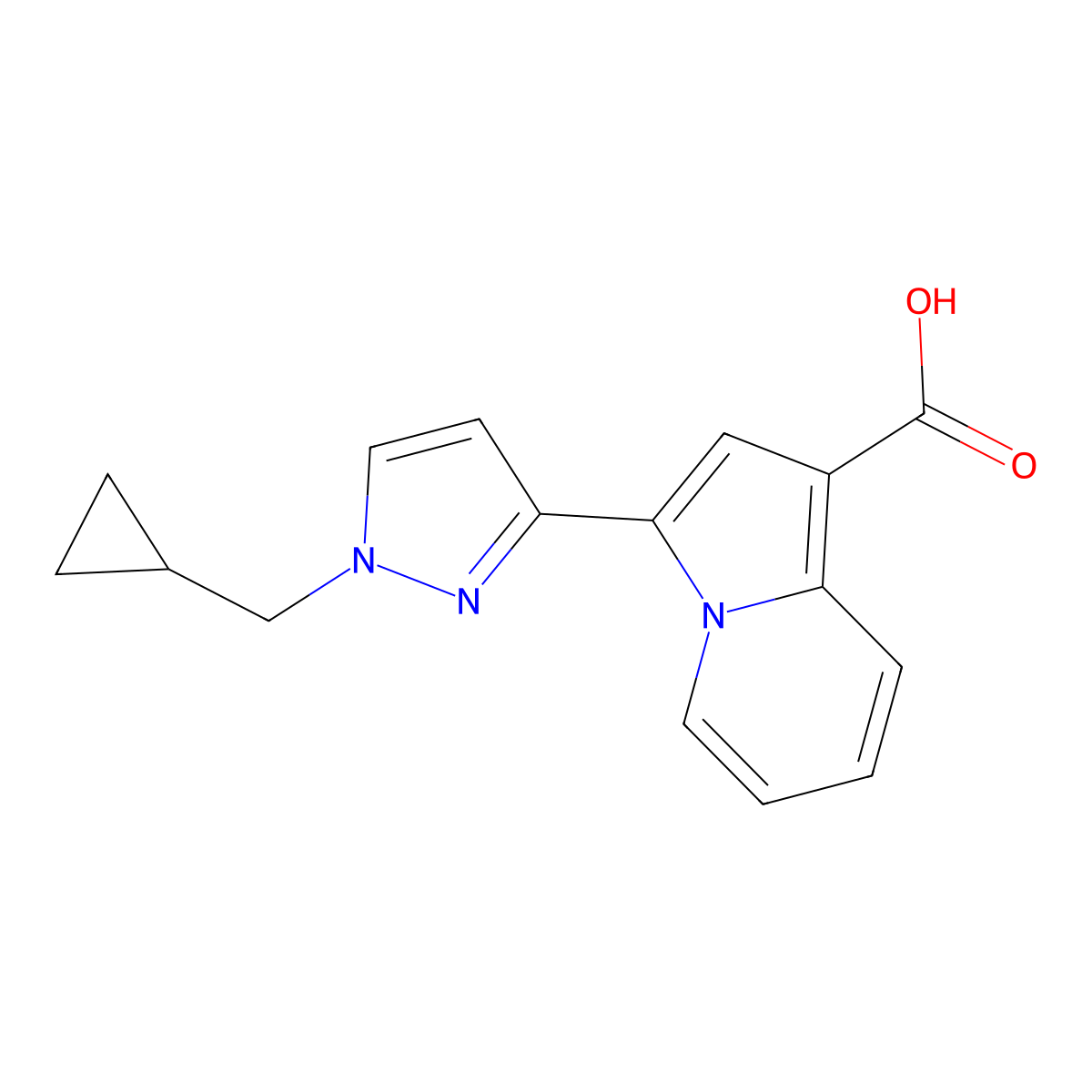 3-(1-(Cyclopropylmethyl)-1H-pyrazol-3-yl)indolizine-1-carboxylic acid molecular structure, CAS 1422069-19-9
