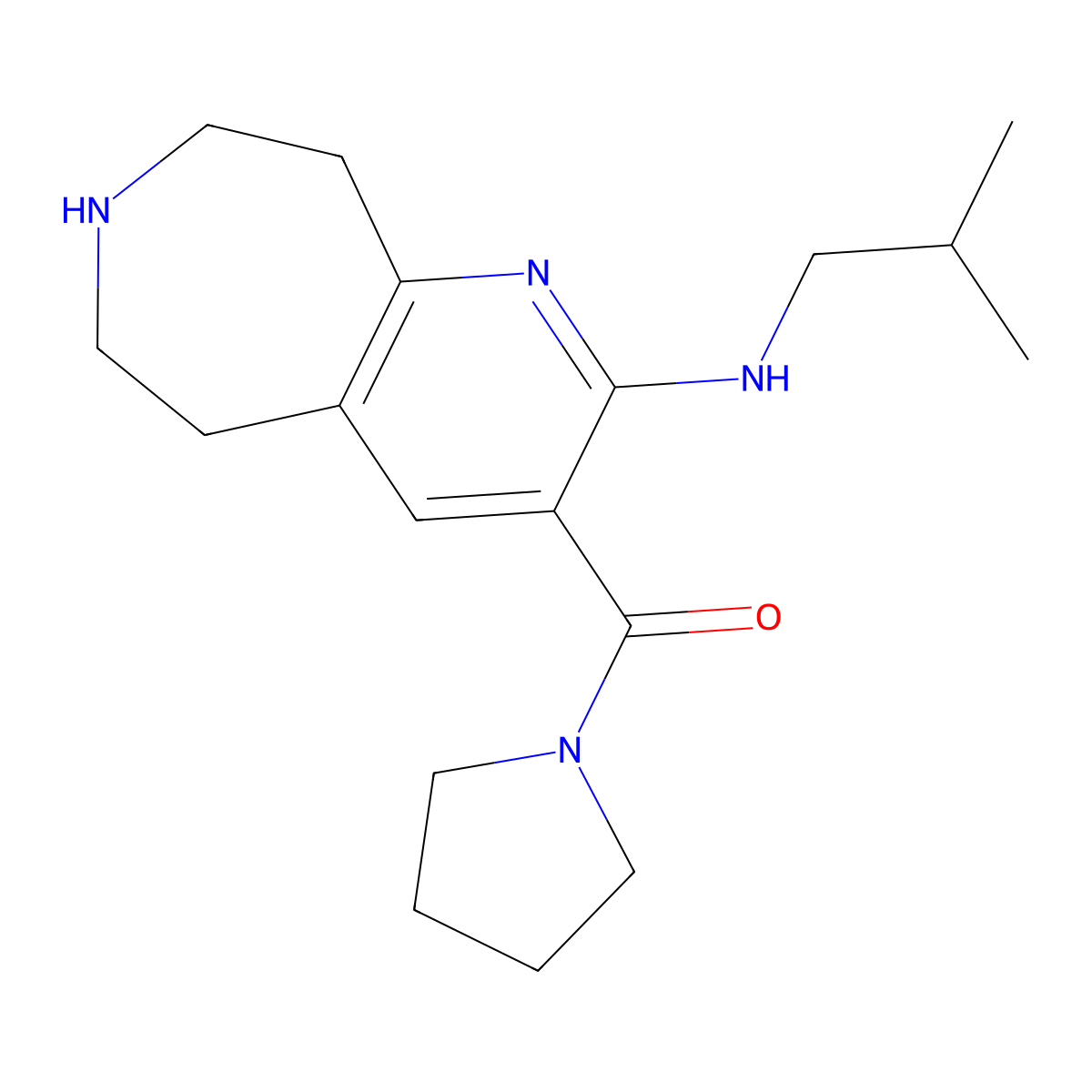 [2-(2-methylpropylamino)-6,7,8,9-tetrahydro-5H-pyrido[2,3-d]azepin-3-yl]-pyrrolidin-1-ylmethanone molecular structure, CAS 1422069-62-2