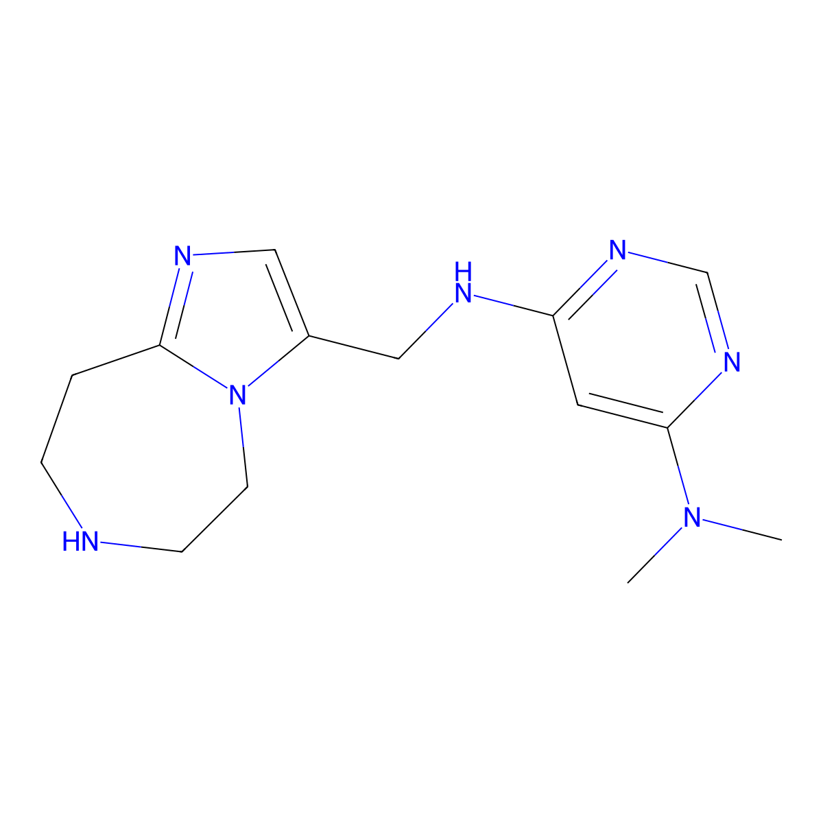 4-N,4-N-dimethyl-6-N-(6,7,8,9-tetrahydro-5H-imidazo[1,2-d][1,4]diazepin-3-ylmethyl)pyrimidine-4,6-diamine molecular structure, CAS 1422069-67-7