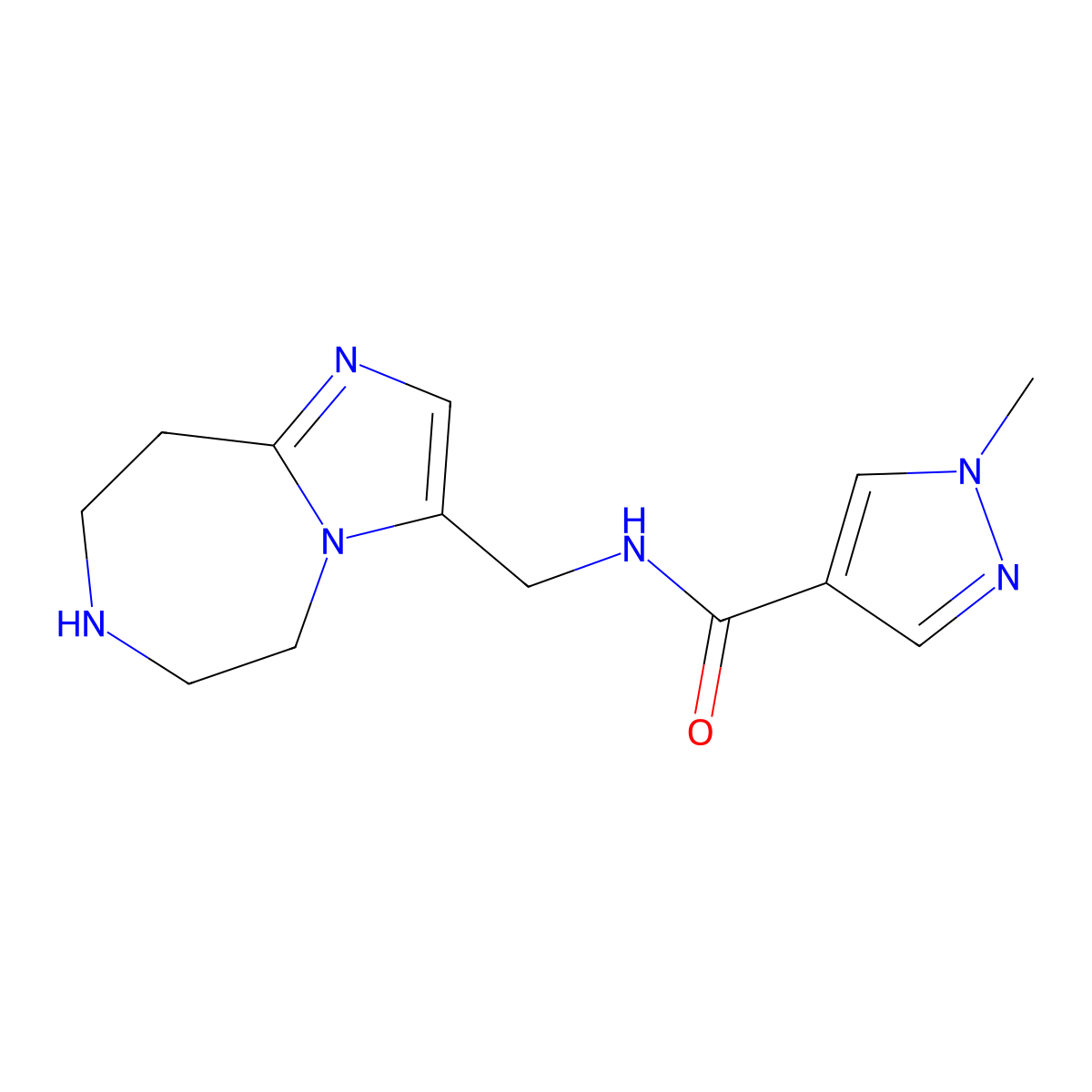 1-methyl-N-(6,7,8,9-tetrahydro-5H-imidazo[1,2-d][1,4]diazepin-3-ylmethyl)pyrazole-4-carboxamide molecular structure, CAS 1422069-78-0