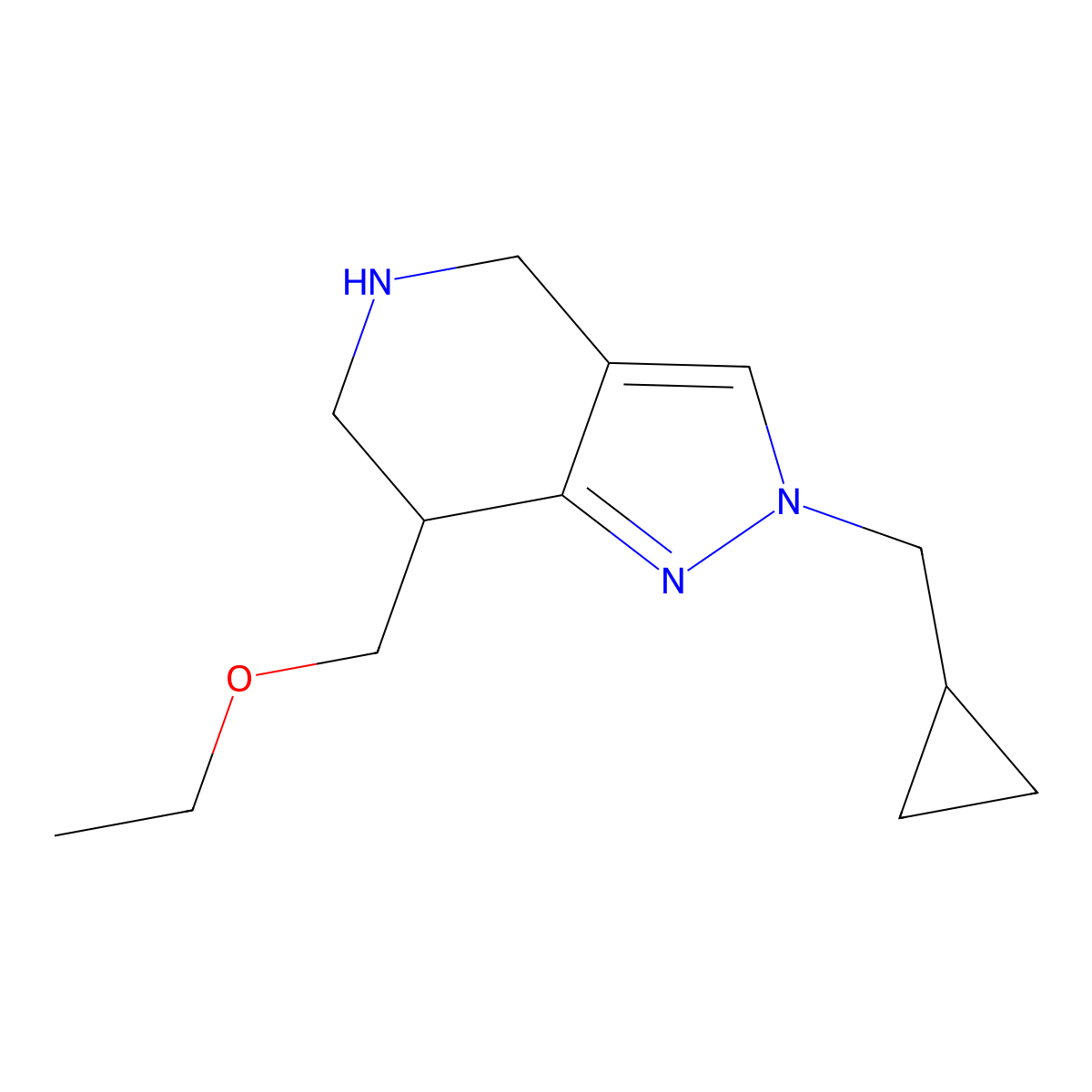 2-(Cyclopropylmethyl)-7-(ethoxymethyl)-4,5,6,7-tetrahydro-2H-pyrazolo[4,3-c]pyridine molecular structure, CAS 1422069-89-3