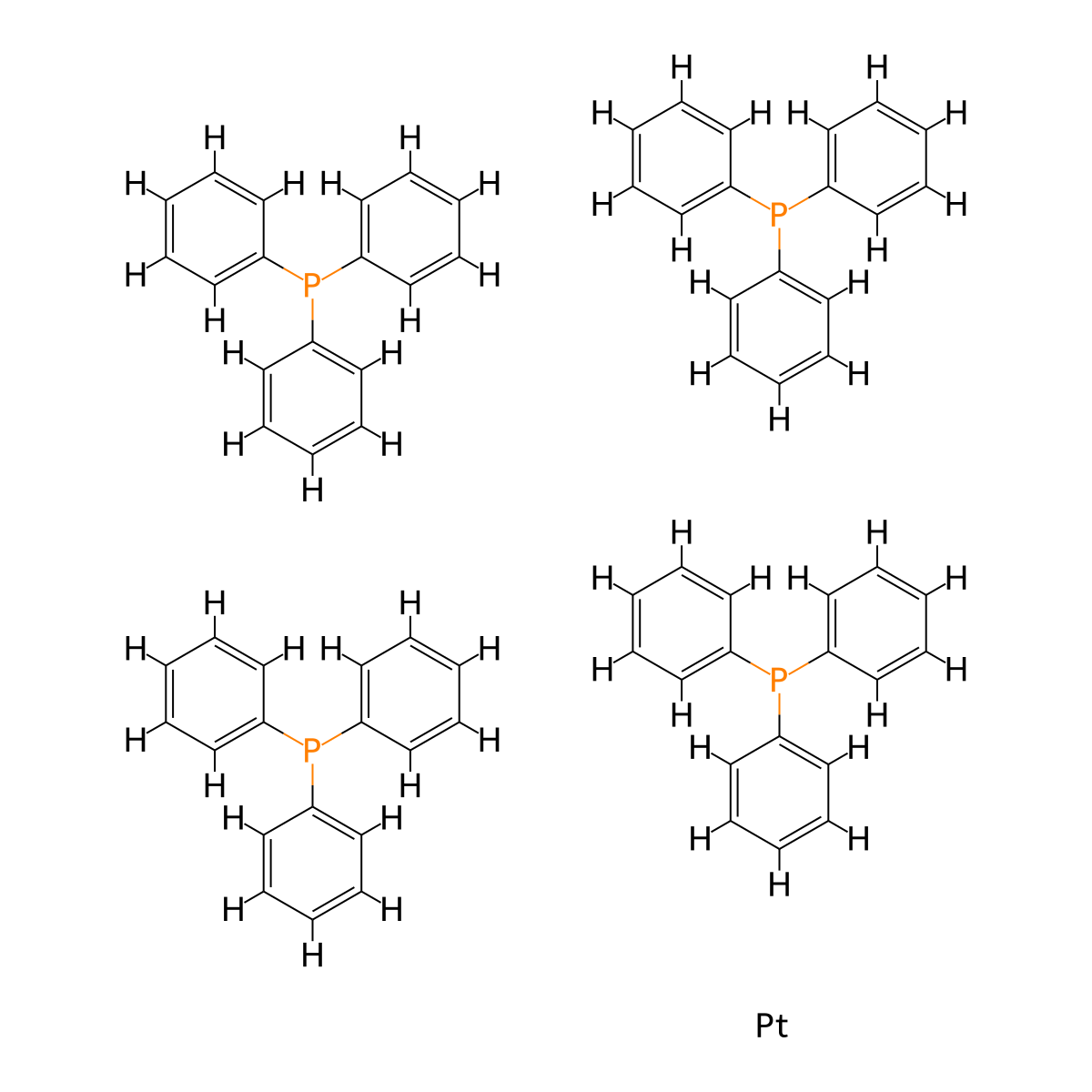 Tetrakis(triphenylphosphine)platinum(0) , Tetrakis(triphenylphosphine)platinum molecular structure, CAS 14221-02-4