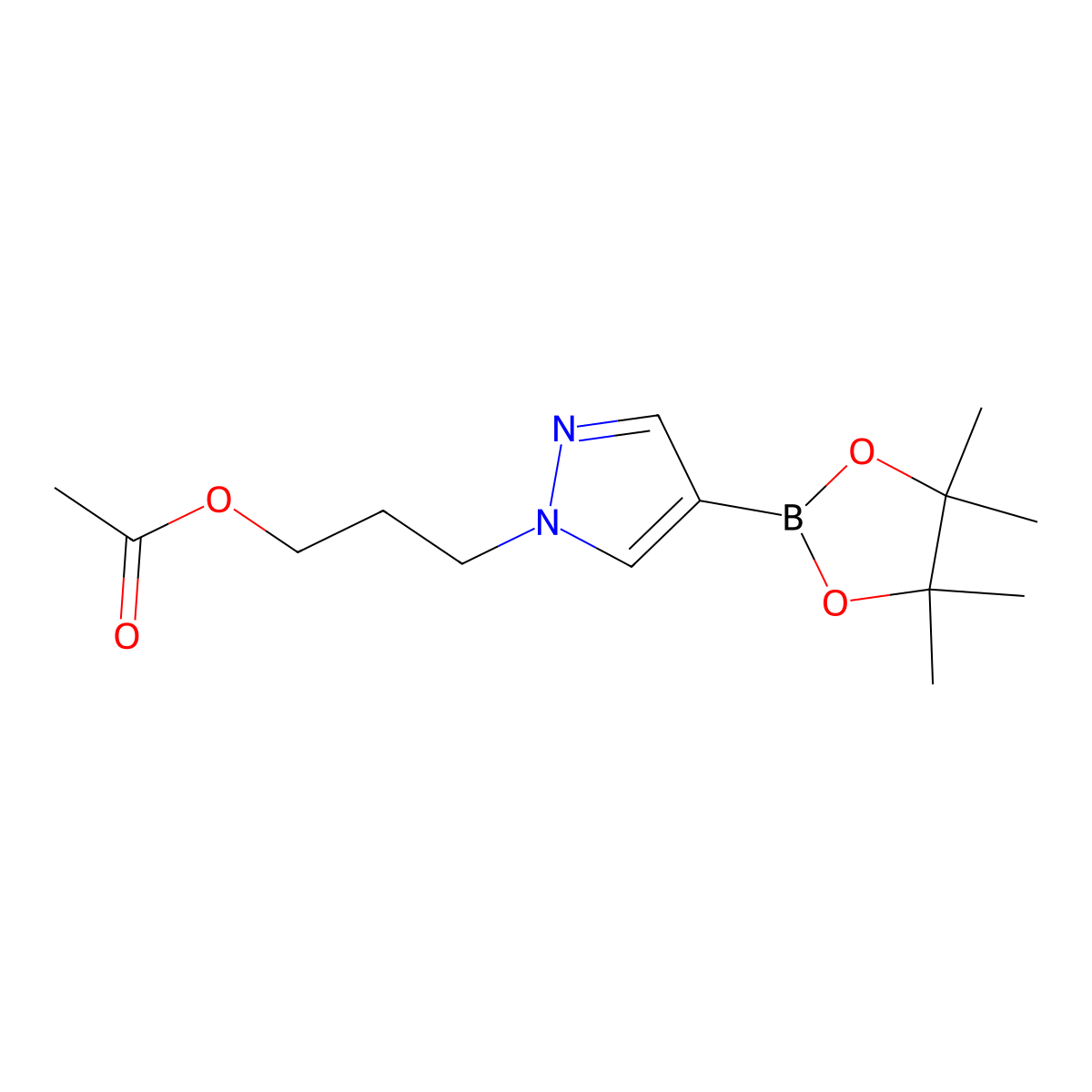 3-[4-(4,4,5,5-tetramethyl-1,3,2-dioxaborolan-2-yl)-1H-pyrazol-1-yl]propyl acetate molecular structure, CAS 1422126-76-8