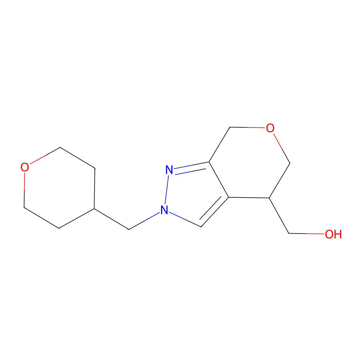 (2-((Tetrahydro-2H-pyran-4-yl)methyl)-2,4,5,7-tetrahydropyrano[3,4-c]pyrazol-4-yl)methanol molecular structure, CAS 1422132-87-3
