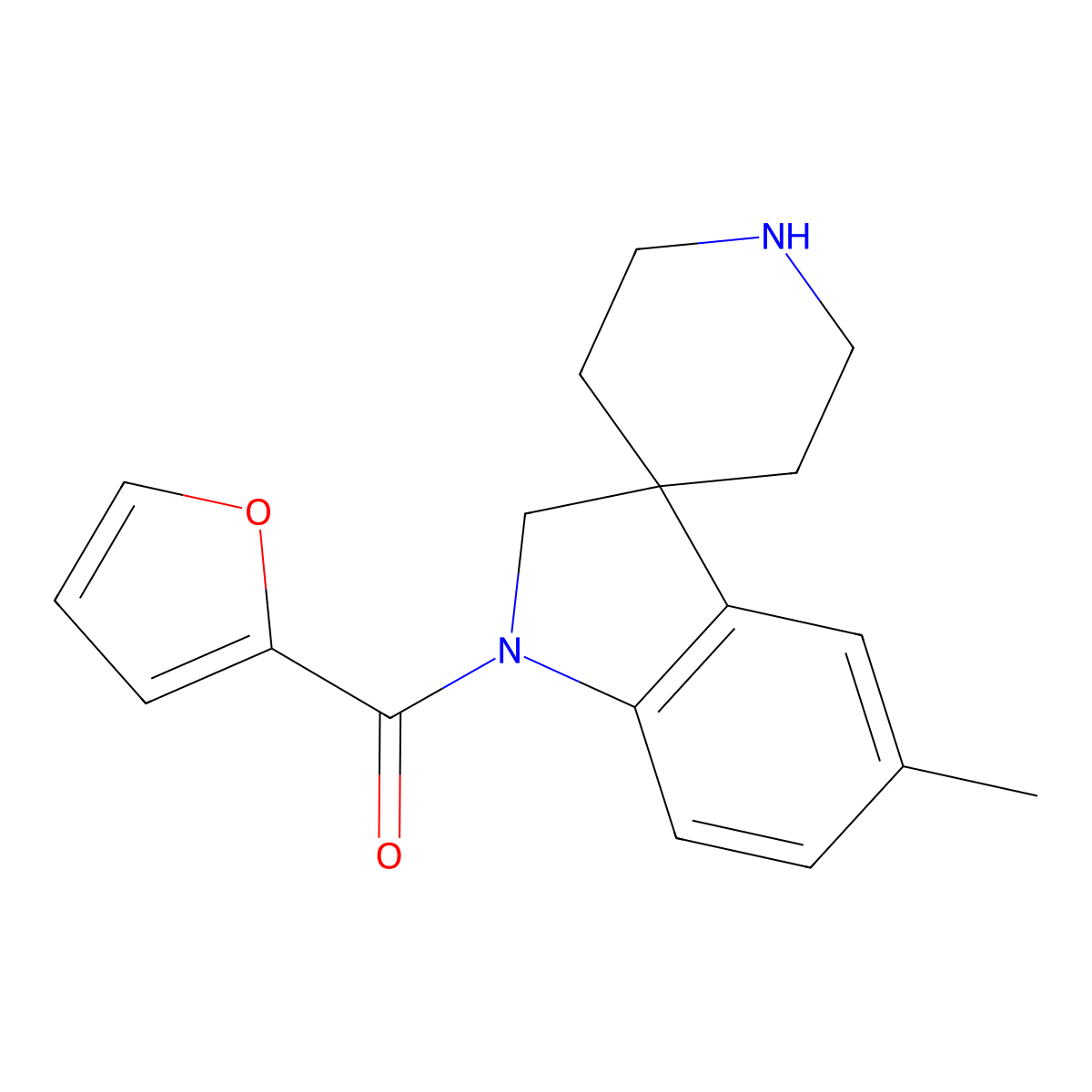Furan-2-yl(5-methylspiro[indoline-3,4'-piperidin]-1-yl)methanone molecular structure, CAS 1422133-09-2