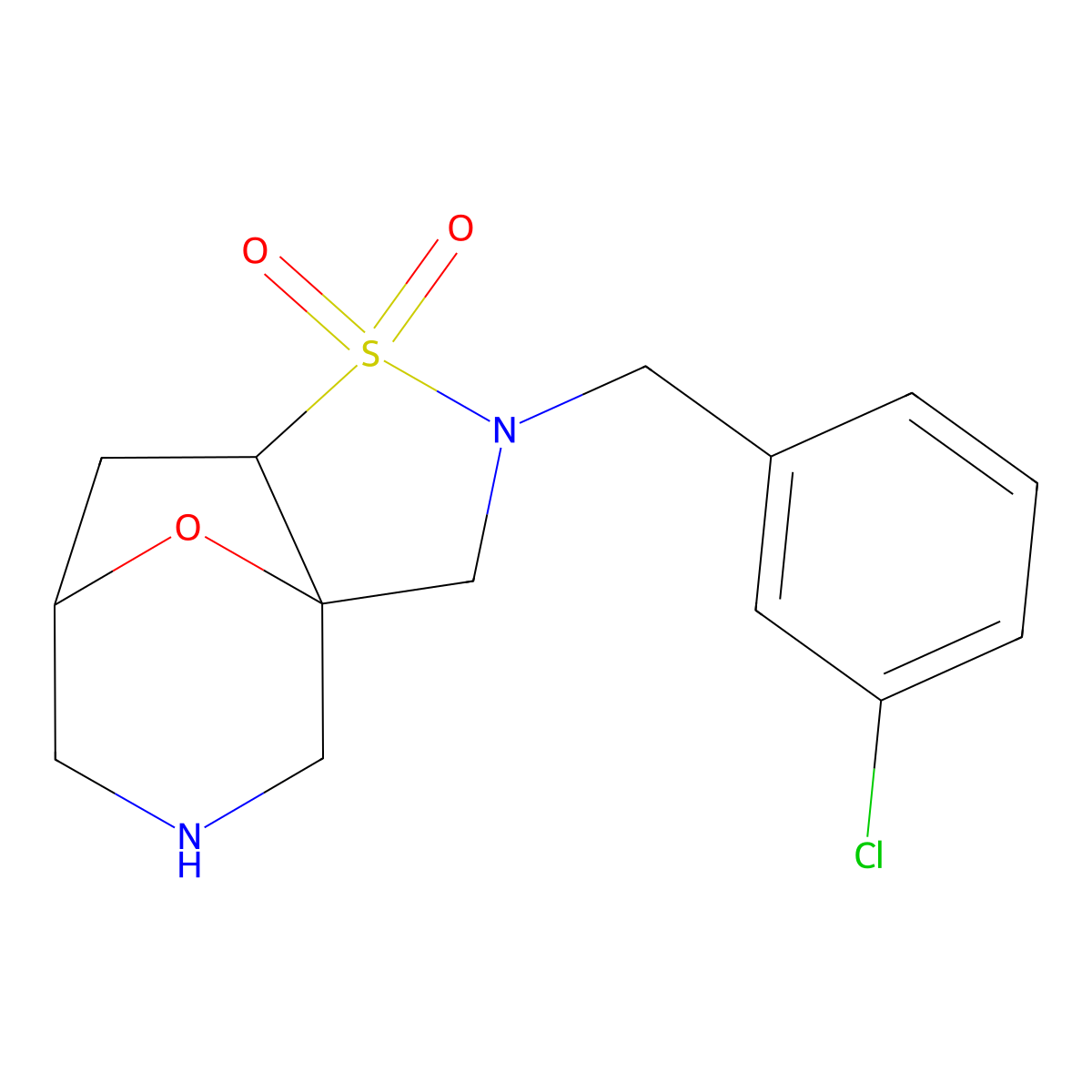 rel-(3aS,7R,8aS)-2-(3-chlorobenzyl)octahydro-3a,7-epoxyisothiazolo[4,5-c]azepine 1,1-dioxide molecular structure, CAS 1422133-95-6