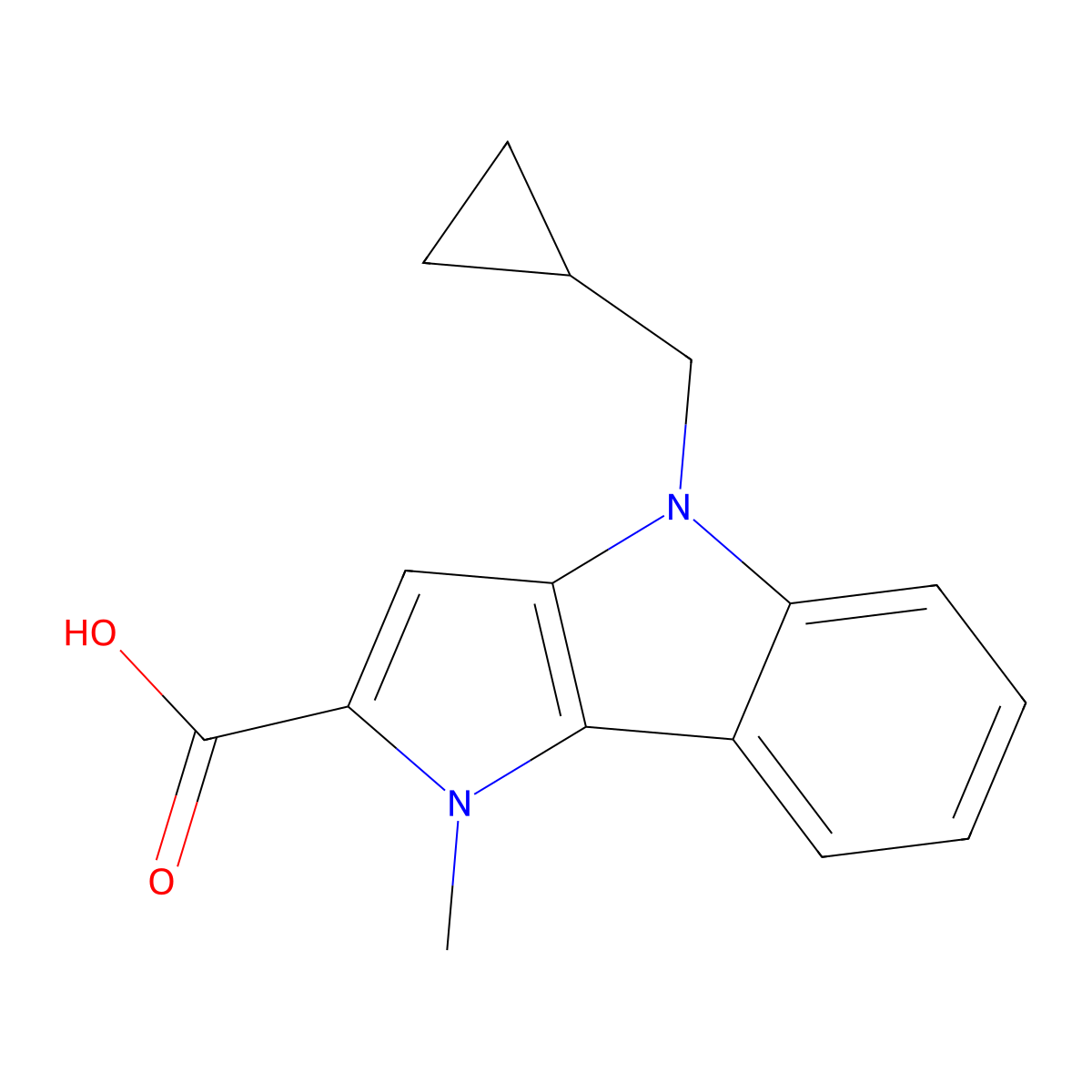 4-(Cyclopropylmethyl)-1-Methyl-1,4-Dihydropyrrolo[3,2-B]Indole-2-Carboxylic Acid molecular structure, CAS 1422134-01-7