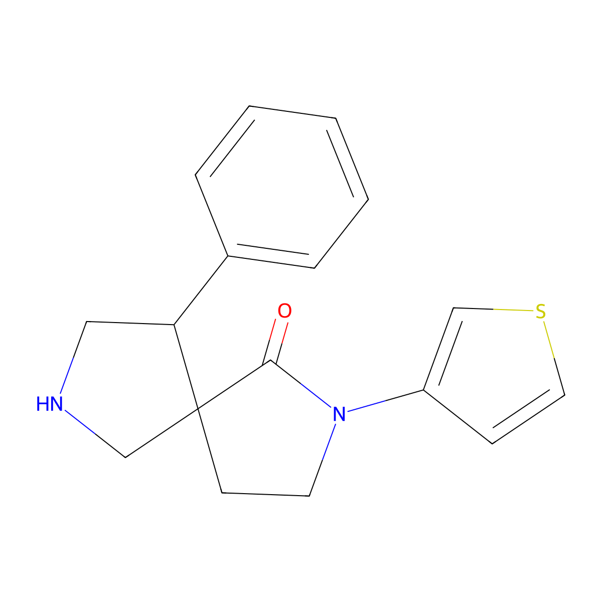 (5S,9S)-9-phenyl-2-thiophen-3-yl-2,7-diazaspiro[4.4]nonan-1-one molecular structure, CAS 1422134-12-0